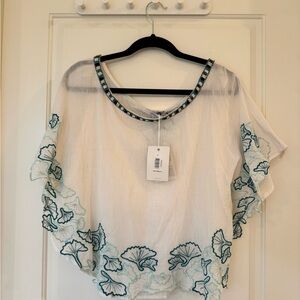 OndadeMar multicolored scoop neck flutter sleeve embellished top